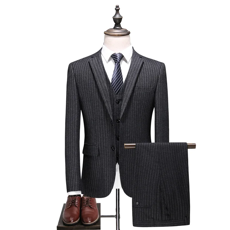 TIAN QIONG, деловые полосатые мужские костюмы,, приталенные мужские свадебные костюмы из 3 предметов, черный, темно-синий, серый, деловой костюм, мужской костюм