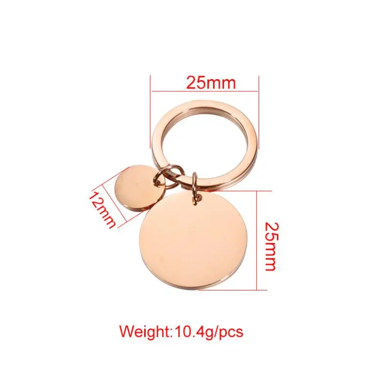 10pcs Gold/steel Stainless Steel Round Pendant keychain Blank Engravable Charm Double-sided Mirror Polishing Couple Key Chain