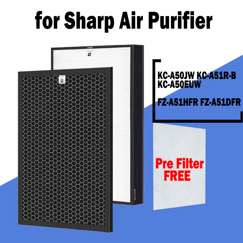 Replacement HEPA Activated Carbon Filter for Sharp FZ-A51HFR FZ-A51DFR KC-A50JW KC-A51R-B KC-A50EUW Air Purifier 2pcs | Бытовая техника