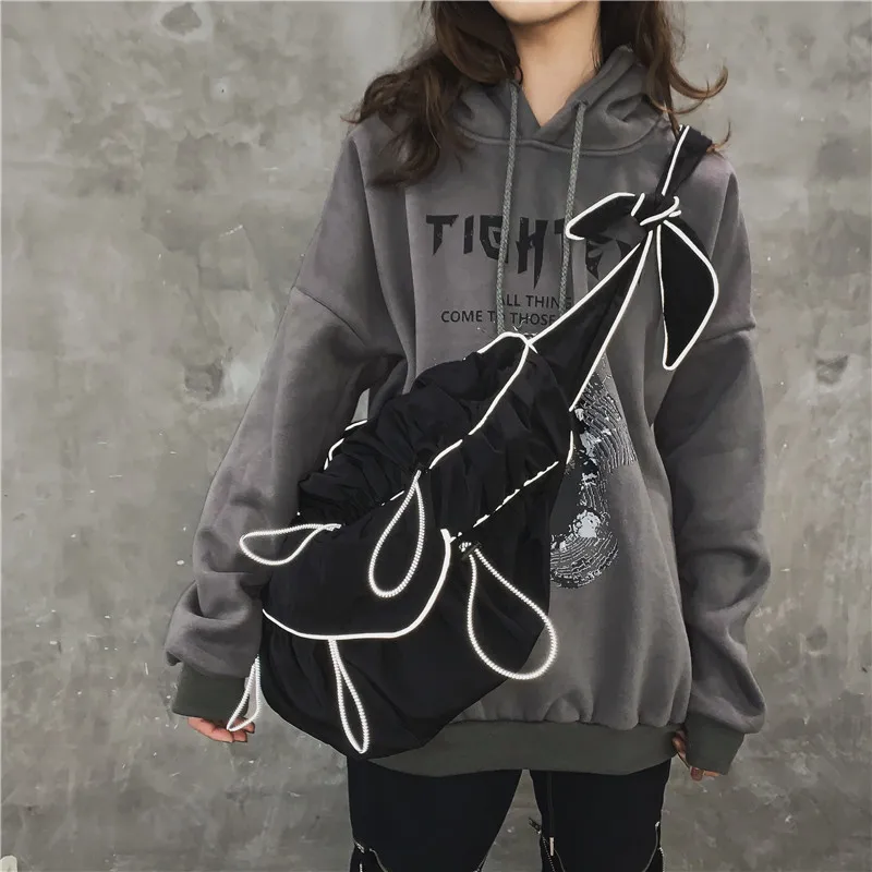 

New Style INS Dark Outdoor Shoulder Bag Function Tactical Workwear Reflective CHIC Pull-belt Pleated Dumplings Shoulder Bag