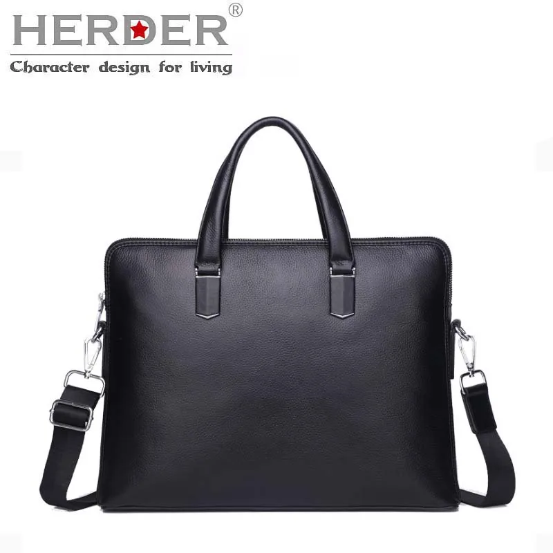 HERDER мужской кожаный портфель мужская сумка для ноутбука Натуральная кожа Мужская сумка через плечо мужской портфель - Цвет: Черный