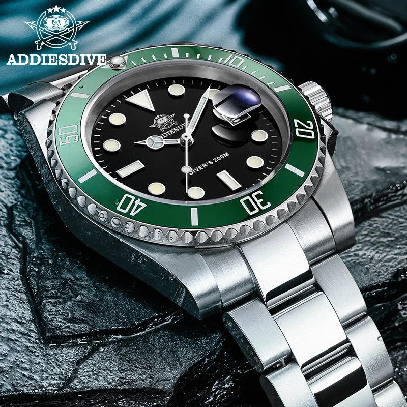ADDIESDIVE Orologio Uomo GMT 24H: Quarzo, Acciaio Inox, Impermeabile 200m, Vetro Con Lente D'Ingrandimento