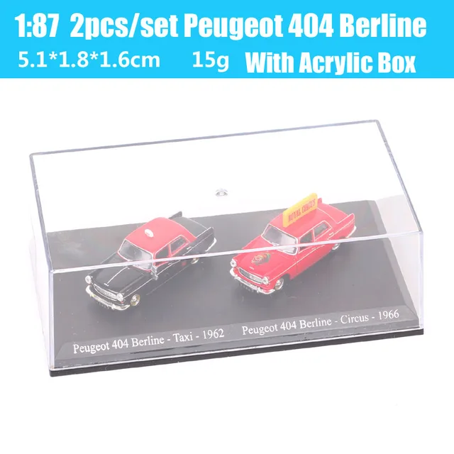 1/87 Scale Small Classic Universal Hobbies Peugeot 404 Berline 196 Taxi Royal Circus Diecast Metal Car Model Toy Vehicle Replica 2pcs set