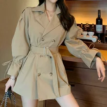 

Women's Casual Solid Colors Slim Korean Style Trench Coat Loose Single Breasted Pocket Adjustable Waist Long-sleeved Overalls