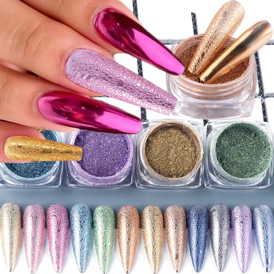 Mirror Bubble Nail Gradient Glitter Powder Holographic Metal Rose Gold Blue Soap Foam Chrome Dust Snake Decoration SA1626 | Красота и