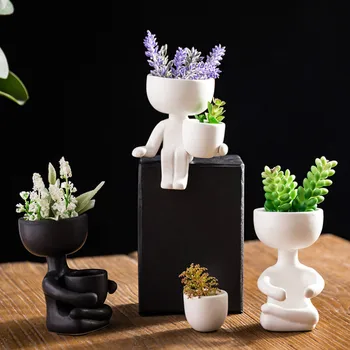 

Nordic creative ceramic portrait small flower pot simple home office desktop balcony succulent decoration YHJ022801