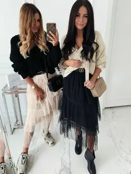 

2019 New Prom Summer Fashion Latest Women Sexy Skirt High Waist See-Through Tulle pleated Dot Transparent Long Maxi Skirt hot
