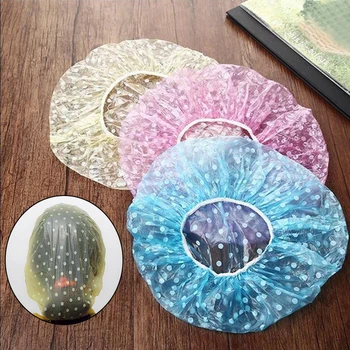 

3Pcs/lot Clear PE Disposable Plastic Printing Dot Shower Caps Large Elastic Thick Bath Beanie Women Kids Spa Bathing Accessory