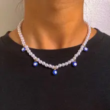 

Trendy New Evil Eye Pearl Beaded Choker Necklace For Women Colorful Evil Eyes Beads Clavicle Chain Necklace Boho Jewelry Gift