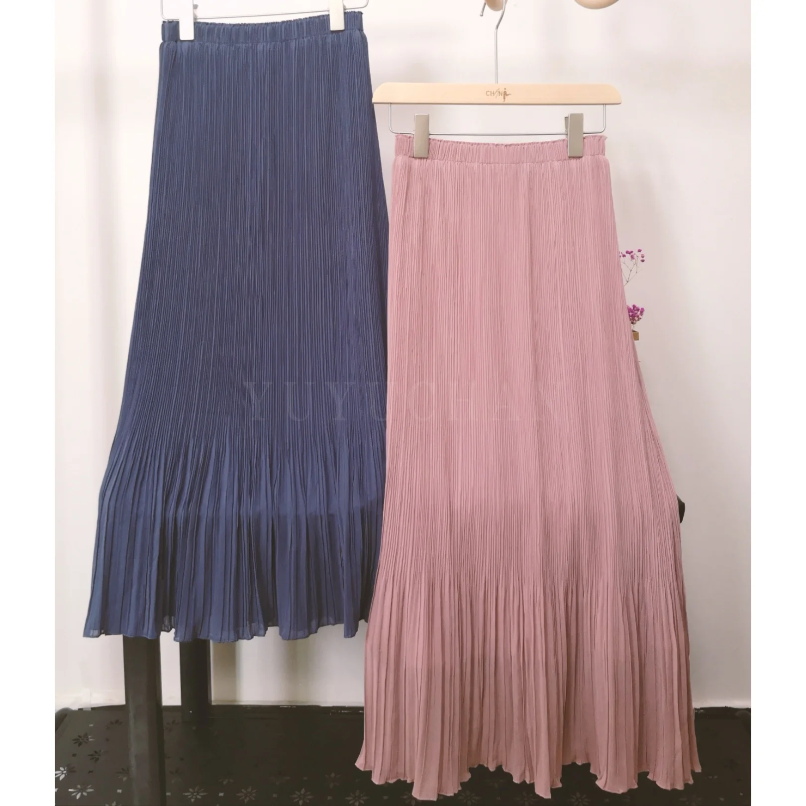 Yellow Pleated Midi Skirt Chiffon High Waist for Women 2021 Spring Summer Vintage Pink Blue A-Line Party Sexy Beachwear YUYUCHAN brown skirt