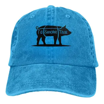 

I'd Smoke That Pig Logo Retro Adjustable Cowboy Denim Hat Unisex Hip Hop Gray Baseball Caps