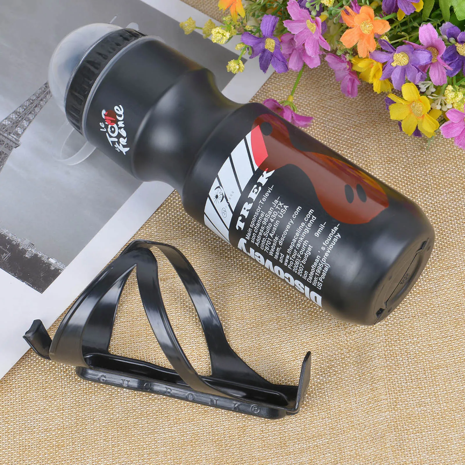 750ML Mountain Bike Bicycle Cycling Water Drink Bottle+Holder Cage Outdoor Sports Plastic Portable Kettle Water Bottle Drinkware