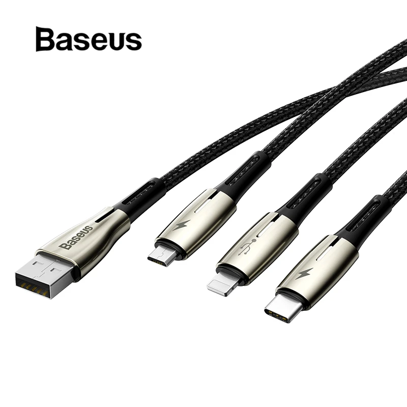 Baseus USB кабель 3 в 1 usb type C кабель для samsung S10 iPhone XR XS Max 11 USB зарядное устройство светодиодный кабель Micro USB зарядное устройство Шнур
