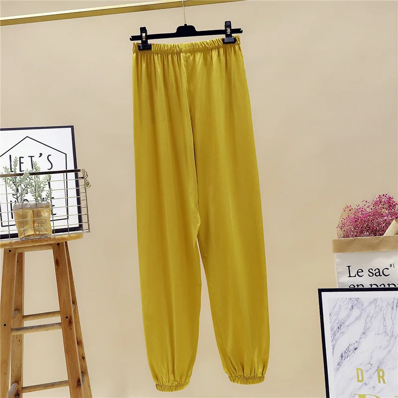 AMOR LIVE многоцветные эластичные крутые женские штаны-шаровары с высокой талией, свободные штаны, повседневные летние брюки - Цвет: Yellow