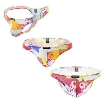 

Hot 3-6Pcs Soft Cotton T-back Men's G-Strings & Thongs Sexy Cool Men Underwear Breathable Brand string man thong Colorful Print