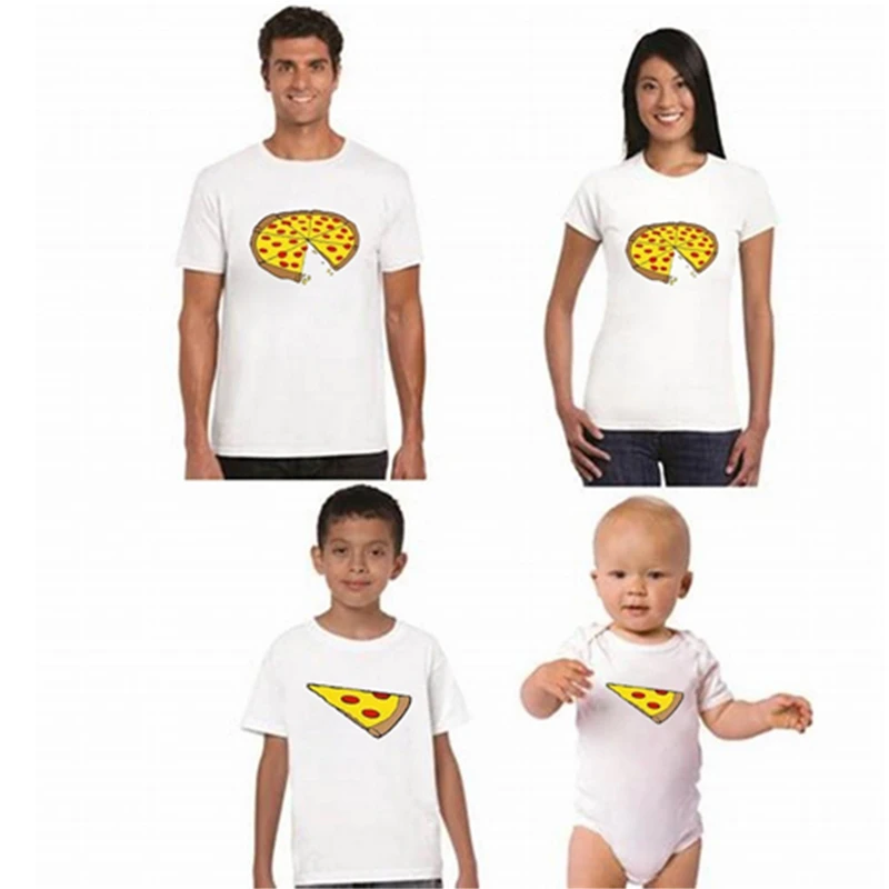 Bunvel/одежда «Мама и я»; футболка; Одинаковая одежда для маленьких мальчиков и девочек; одинаковые комплекты для семьи с принтом пиццы; 35 - Цвет: White