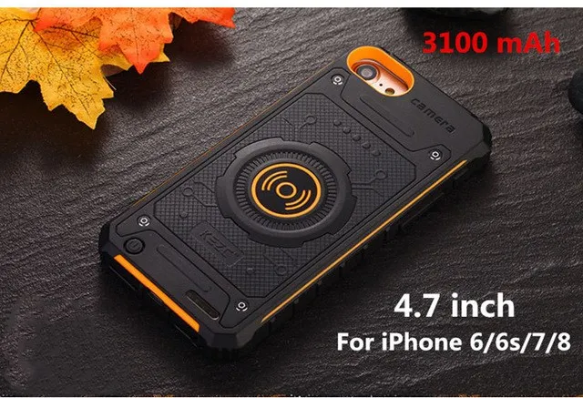 Беспроводное зарядное устройство для телефона, внешний аккумулятор для iPhone 8, 7, 6 S, 6 Plus, внешний аккумулятор, чехол для iPhone X/Xs, портативный чехол для аккумулятора для iPhone 8, 7 - Цвет: Orange for 4.7 inch