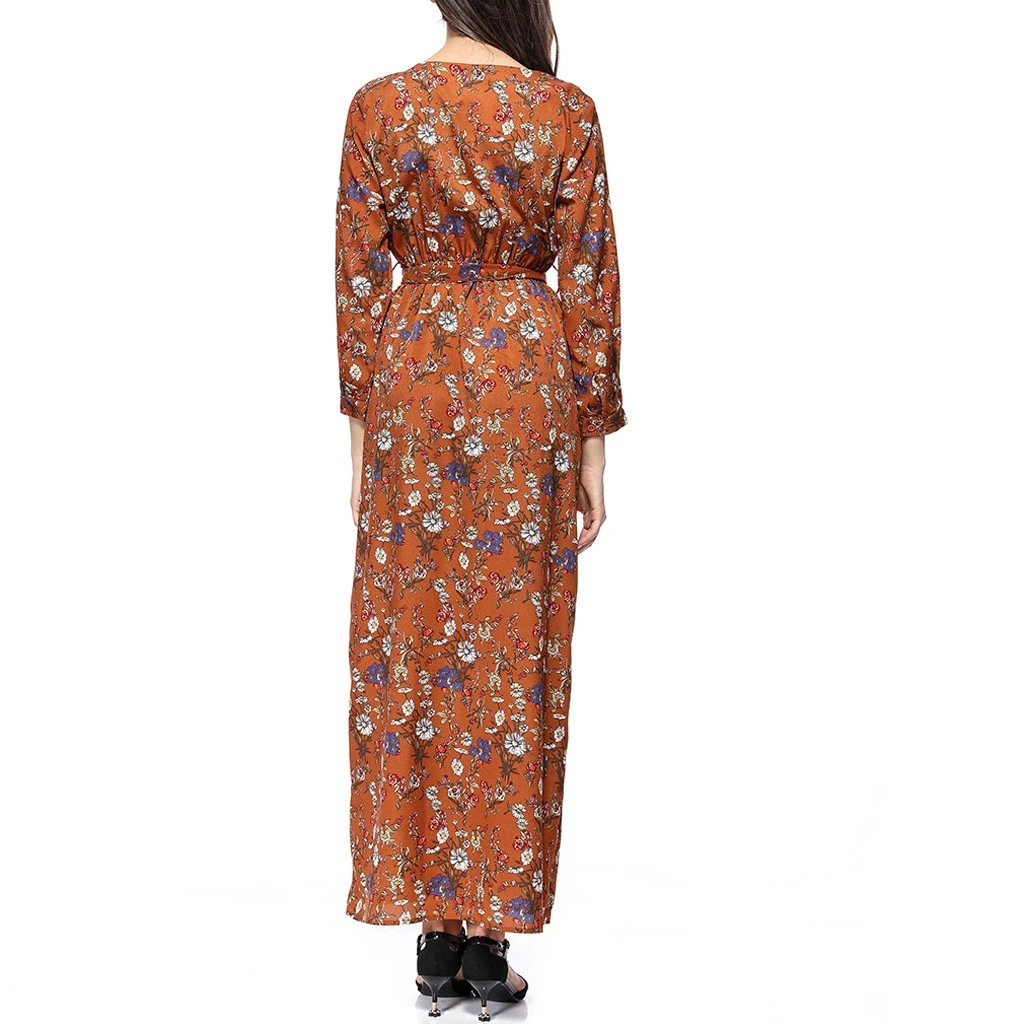 Loose Dresses Long Sleeve Winter Bohemian Beach Women Floral Print  Runway Dress Autumn Party Night Sundress Vestidos 822