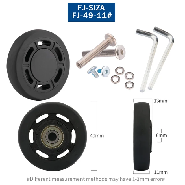 Luggage Suitcase Replacement Wheels OD 36-50mm Axles Deluxe Black with Screw Suitable for 18-26 inch suitcase Swivel Caster FJ-49-11