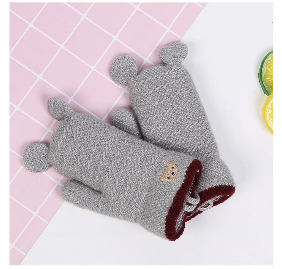 REAKIDS New Cute Baby Gloves Winter Thick Children Gloves Warm Kids Gloves Mittens Knitted Child Mittens For Girls And Boys