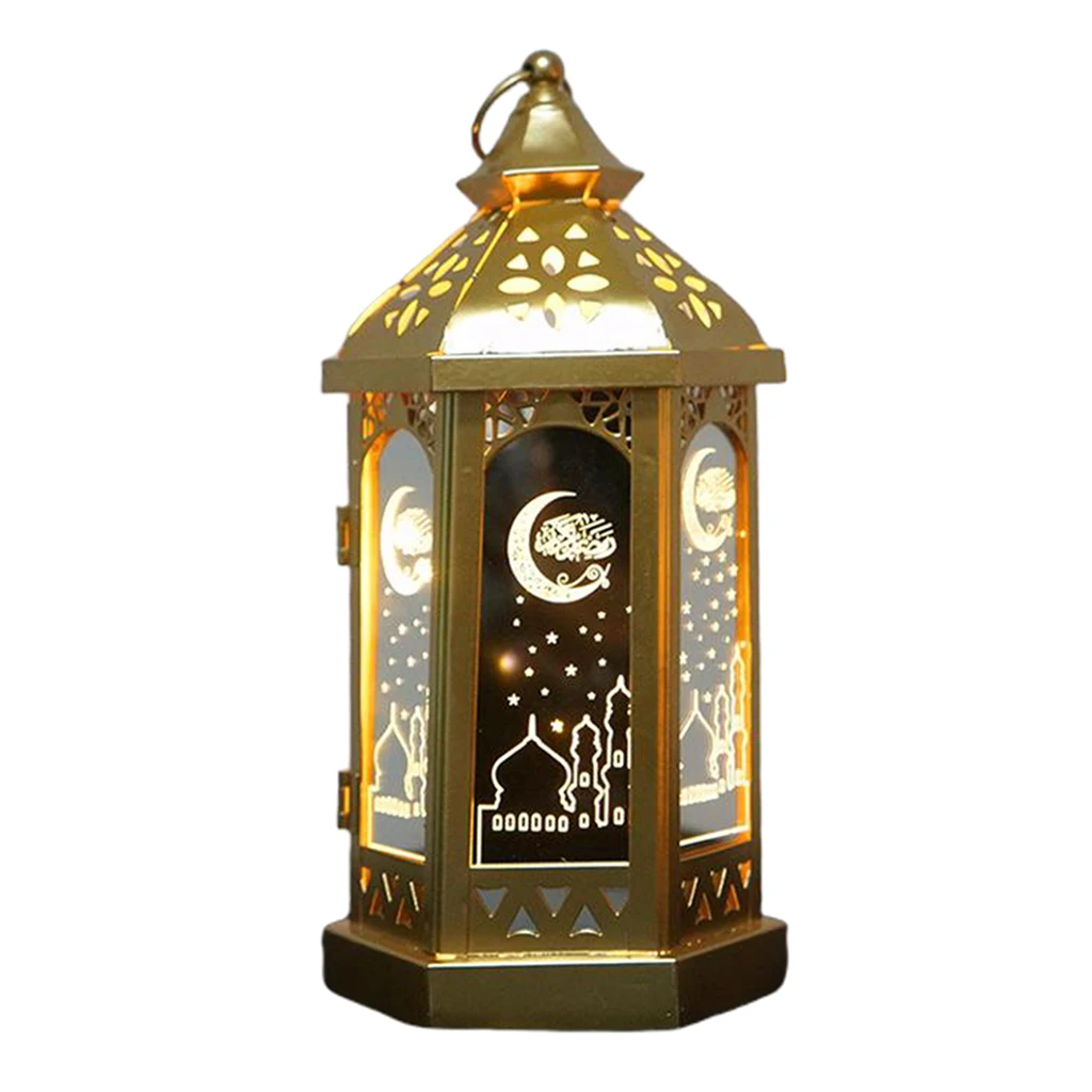Metal LED Lights Lantern Eid Mubarak Ramadan Lighting Decor Lamp for Home Islamic Muslim Party
