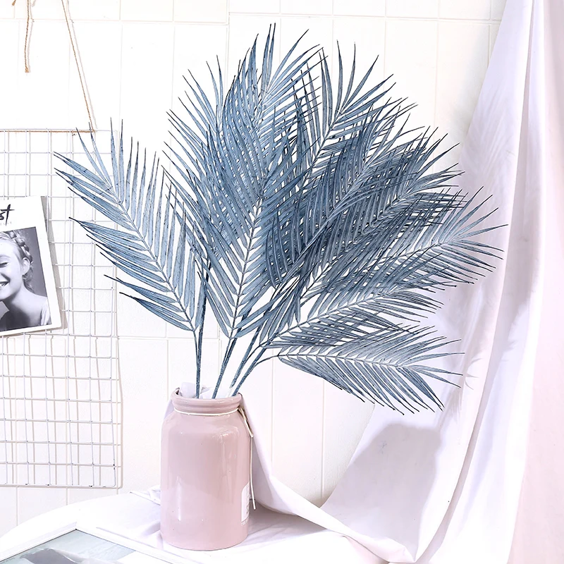

Artificial Fern Plants Plastic Tropical Palm Tree Leaves Branch Home Garden Decoration Photography Wedding Decor blue Leaves