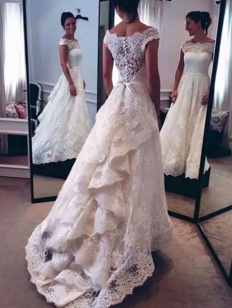 

2018 Vestido De Noiva High Low Off The Shoulder Ruched Short Sleeve Open Back Modest bridal Gown mother of the bride dresses