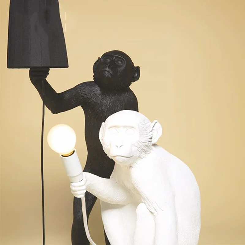 Modern Resin Black White Monkey Pendant Light for Living Room Lamps Art Parlor Study Room Led Lights Lustre with E27 Led Bulb