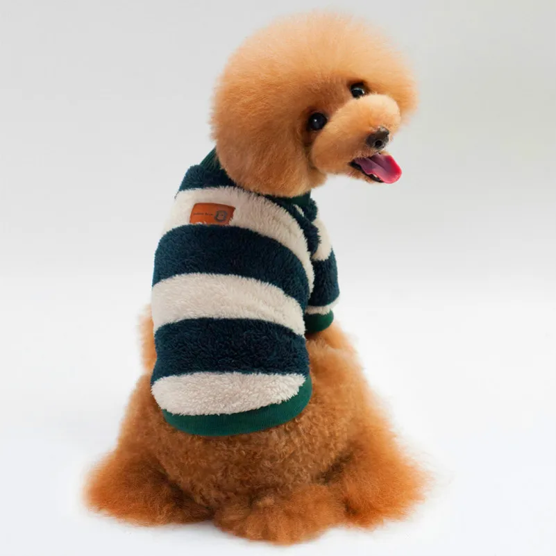 Новая осенняя и зимняя стильная одежда для собак, Коралловая флисовая полосатая куртка для собак, Теплая Флисовая одежда для собак, плюшевый костюм для собак - Цвет: Dark green