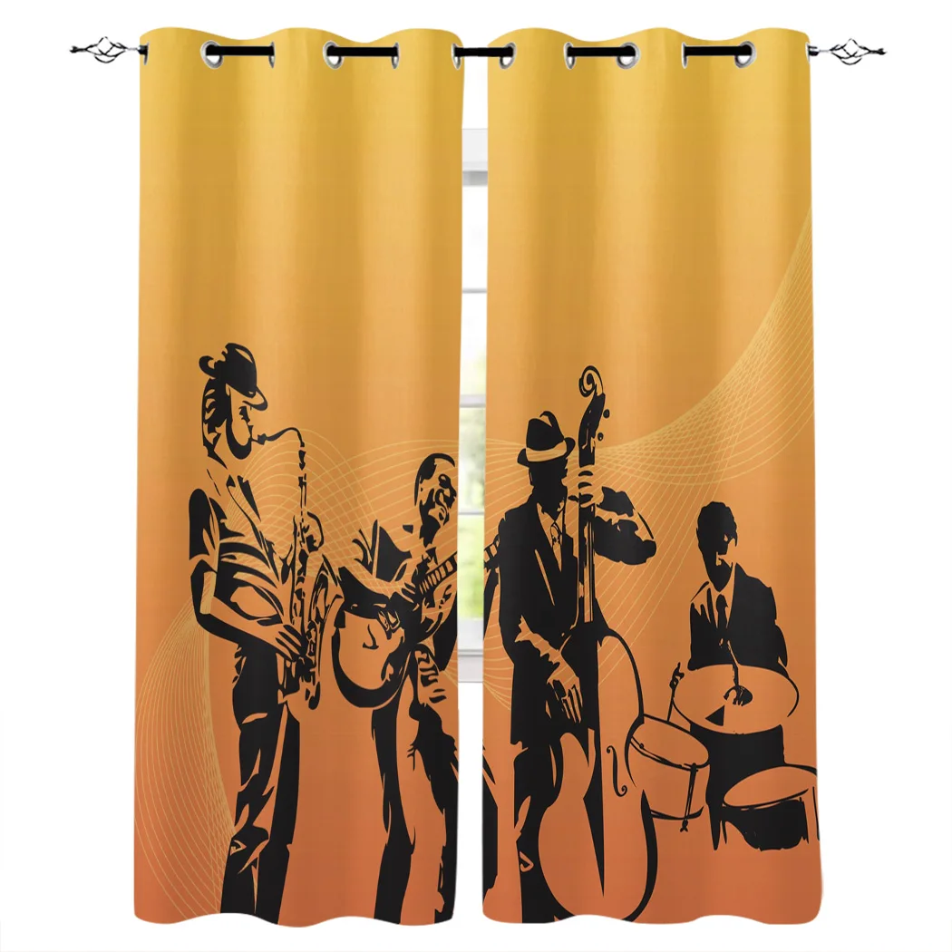 Music Character Musical Instrument Band Window Curtains Living Room