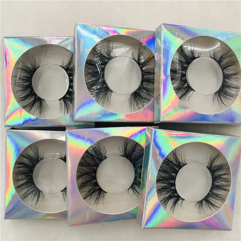 

6 Pairs/Lot Mink 5D Eyelashes Natural Long Fashion Lashes Custom Holographic Square Package Eye Lashes