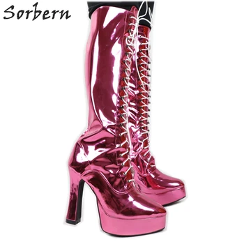 

Sorbern Metallic Block Heel Knee High Boots Women Chunky Heels Platform Boots Stripper Heels Custom Slim Wide Legs Club Heels