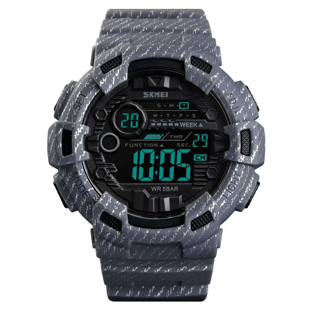 Gray SKMEI 1472 модные спортивные часы мужские ковбойские часы с будильником водонепроницаемые мужские часы с дисплеем недели джинсовые цифровые часы relogio masculino - Цвет: Gray