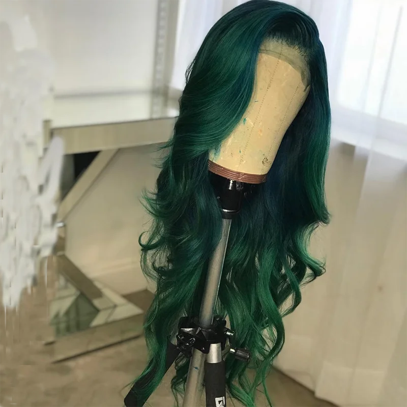

Brazilian Remy Wig with Baby Hair 13x6 Wave Green Color Lace front Human Hair Wigs Pre Plucked hairline
