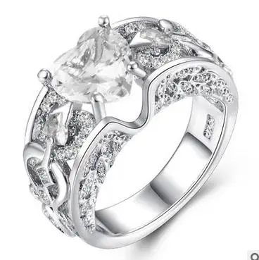 Романтическое женское кольцо принцессы белого, красного, голубого, розового цвета, светильник с голубым сердцем, ювелирные изделия из серебра 925 пробы, обручальное кольцо для женщин - Цвет основного камня: Белый