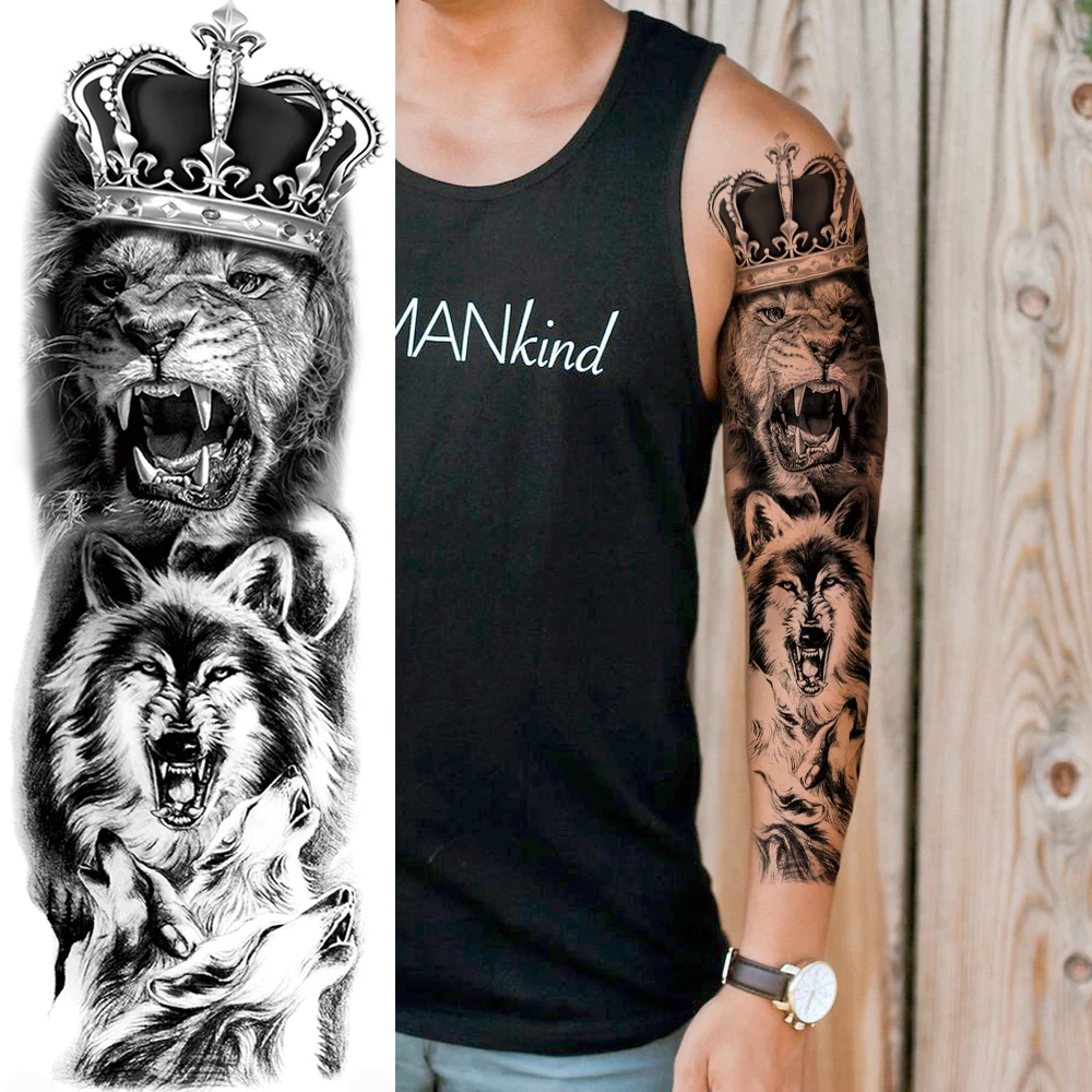 Crown Tiger Temporary Tattoos For Men Women Body Art Full Arm Sleeve Roar  Fox Tatoo Disposable Fake Tattoo Stickers Animal - Temporary Tattoos -  AliExpress