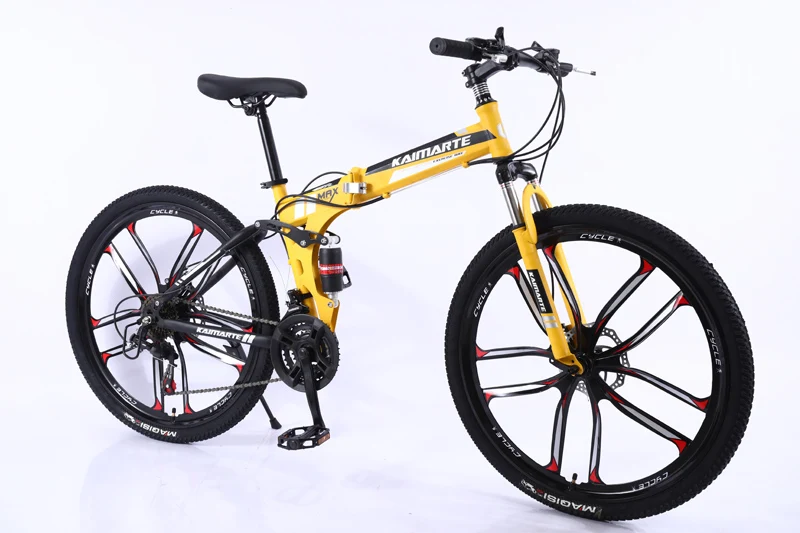 21 скоростной горный велосипед, 24, 26 дюймов, углеродистая сталь, складной велосипед, двойной дисковый тормоз, взрослый велосипед, 3/6 и 10 ножей, колесо, студенческий велосипед - Цвет: 10knife wheel Yellow