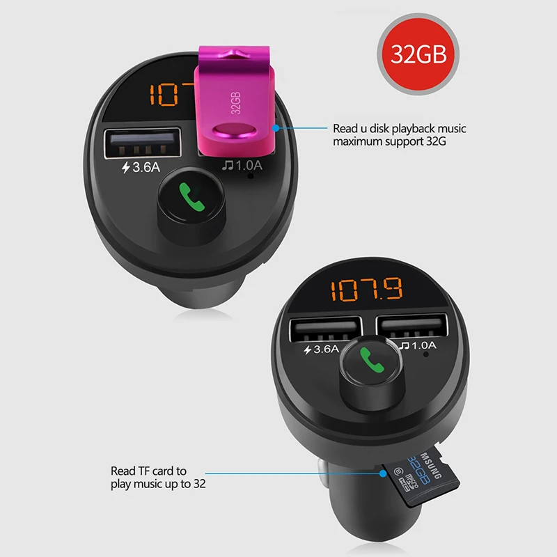 FM трансмиттер автомобильный беспроводной с поддержкой Bluetooth 5 0 и 2 USB