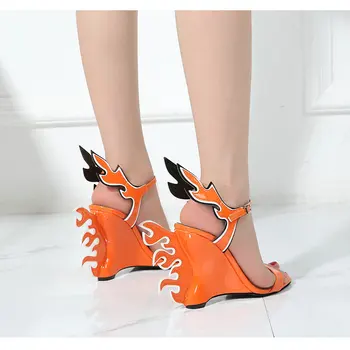 

Women Wedges Sandals High Heels Sandals Casual Shoes Woman Large Woman Gladiator Sandals Newest Orange Flame Wings