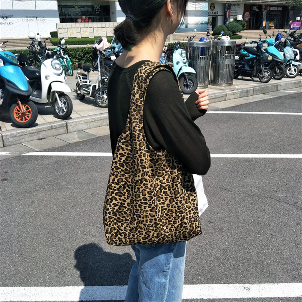 Leopard Print Shopper Bag Canvas Women Casual Tote Fashion Large Capacity Female Handbag Shopping Bags | Багаж и сумки