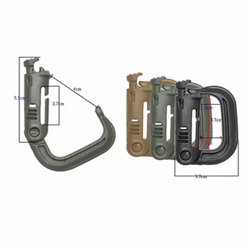 12pcs Molle Carabiner D Locking Ring Plastic Clip Backpack Snap Type Ring Buckle Tactical Hanging Hook ITW fastener Bag Buckle