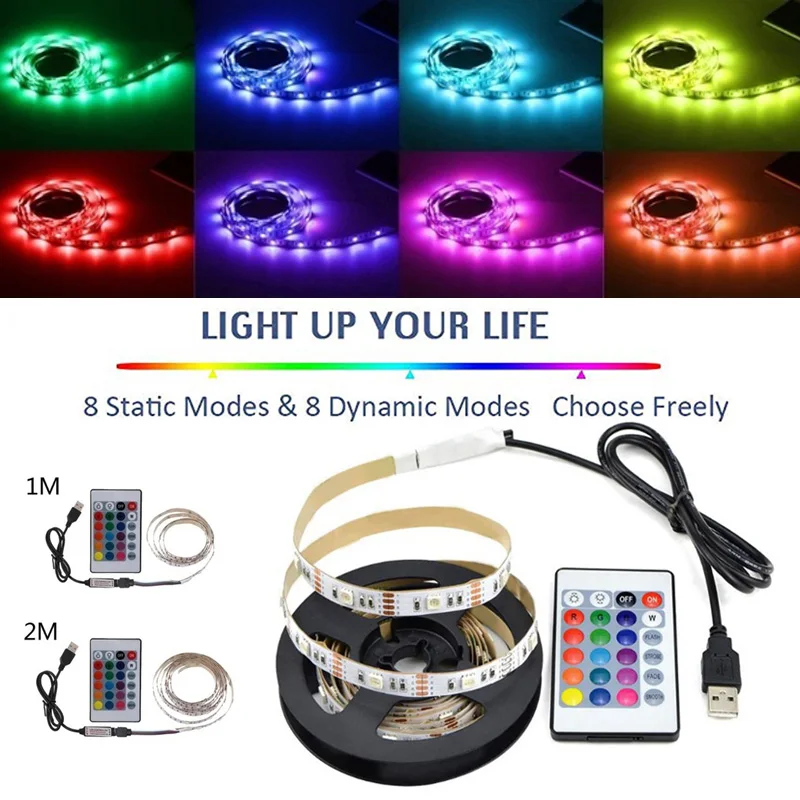 USB световая полоса 60 ламповых бусин ТВ 5 в RGB светодиодный световая полоса прочная 1 м/2 М 5050 1 м модная барная задняя панель комплект освещения управление светом