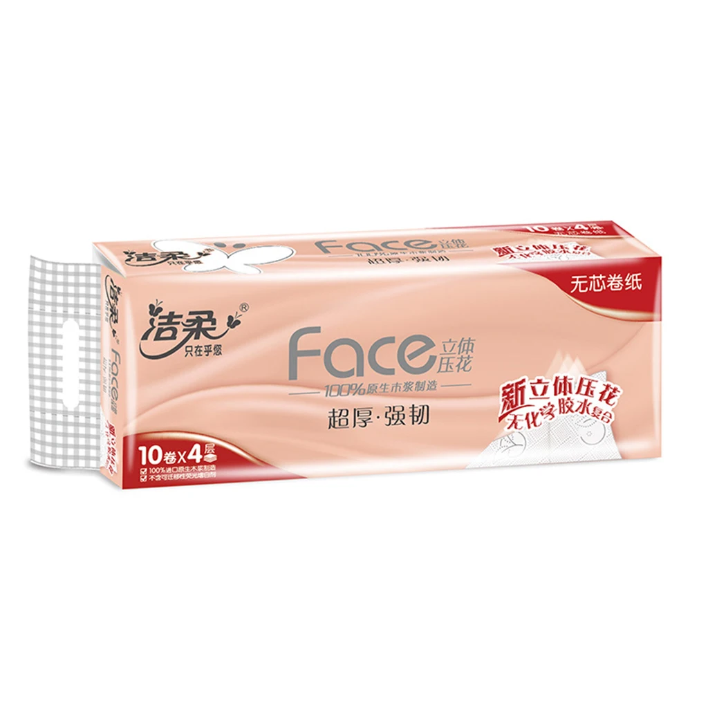 10pcs Soft Toilet Paper Roll Paper Household Flushable Silky 4 Layers Table Paper Bath Tissue Napkin Kitchen Paper for Daily Use