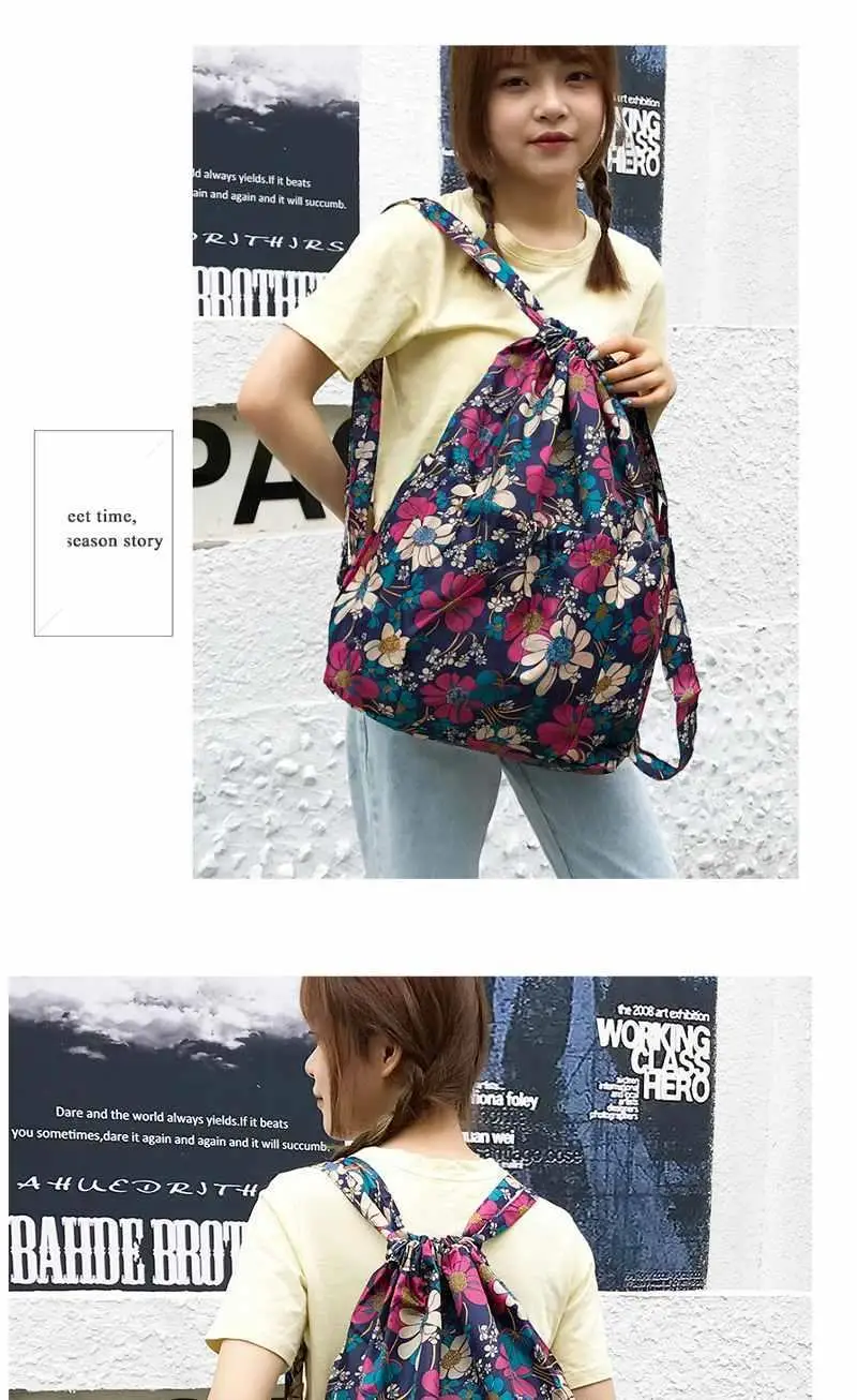 2022 Fashion Vintage Drawstring Backpacks Women Large Capacity Flower Ethnic Style Waterproof Nylon Rucksack Shoulders Backpacks