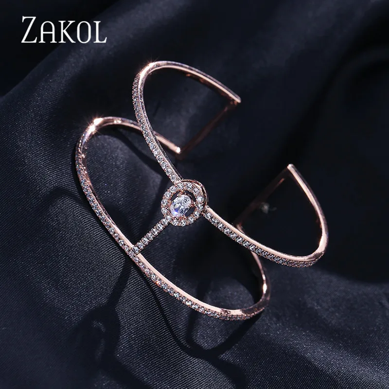 ZAKOL Новое поступление Изысканный браслет манжета с цирконием микро закрепкой