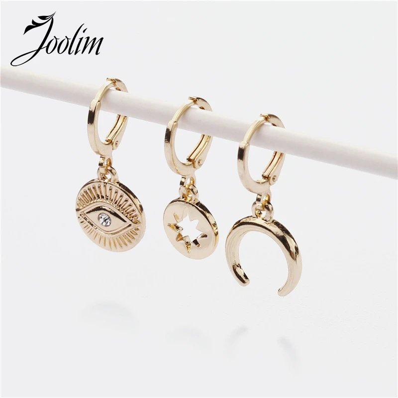 

Joolim 3 pcs/set Gold Color Eye Star Moon Hoop Earring Chic Earringn American Hoop Earring