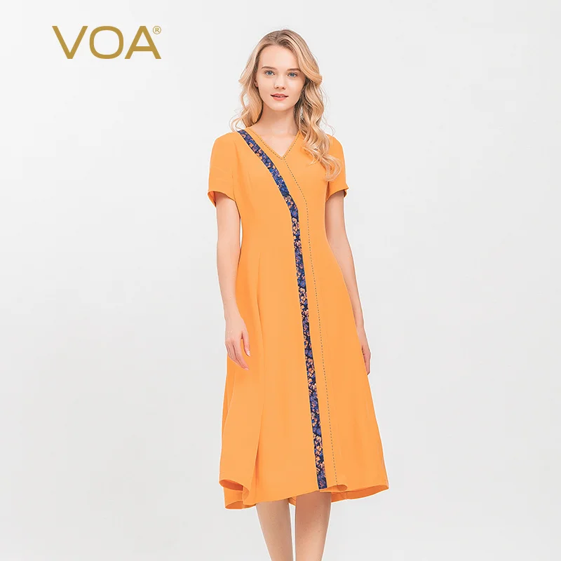 Voa Oranje Geel 30 Mm Office Lady Zware Zijden Womens Jurken Splice Elegante Party Night Dress A10679 Voa Oranje Geel 30 Mm Office Lady Zware Zijden Womens Jurken Splice Elegante Party Night Dress A10679