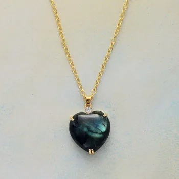 Everlasting Labradorite Heart Pendant Necklaces Classic Fashion Natural Gems Stone Jewelry Bijoux Wholesale Dropshipping