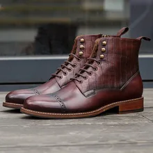 New 2019 Designer Man Carved Martins Boots Shoes Genuine Leather Round Toe Men's Lace Up Vintage Chelsea Ankle Boots New 2019 Designer Man Carved Martins Boots Shoes Genuine Leather Round Toe Men's Lace Up Vintage Chelsea Ankle Boots