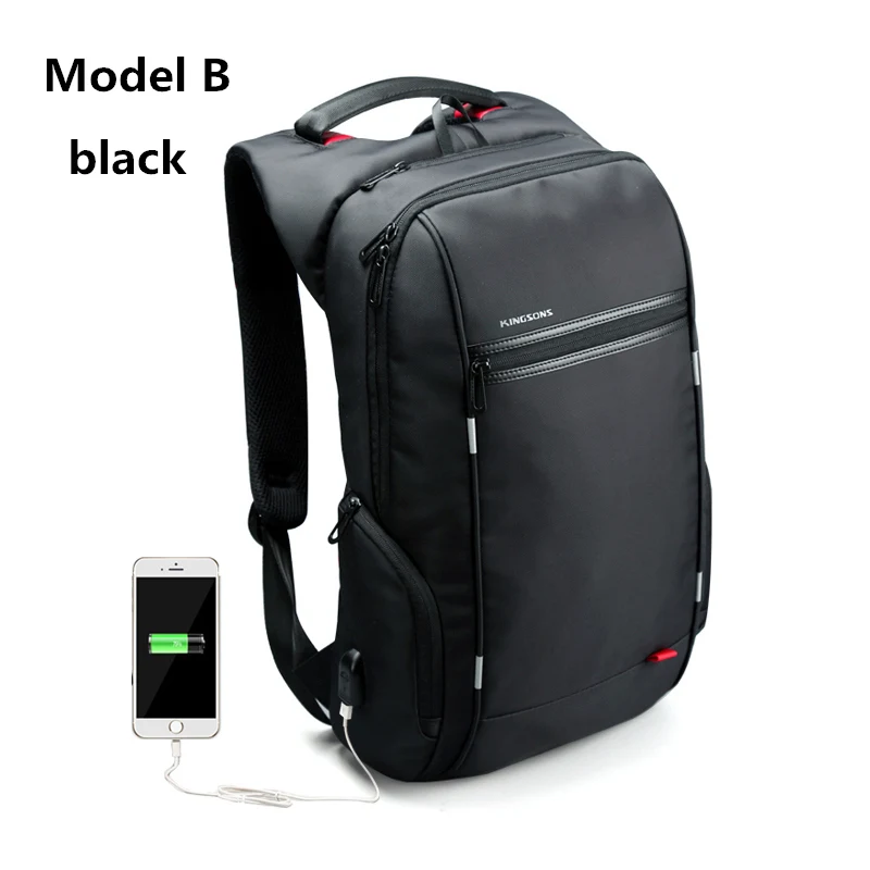 KINGSONS внешний USB зарядка 13,3 15,6 17,3 дюймов водонепроницаемый рюкзак для ноутбука мужской женский дорожный рюкзак студенческий рюкзак сумка - Цвет: model B  black